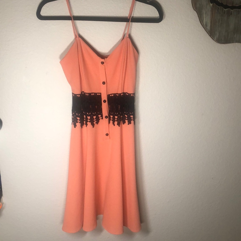 Burnt Orange & Black Lace button down dress